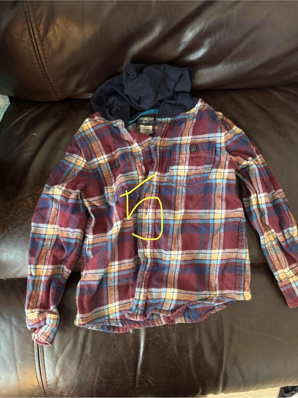 OshKosh B'gosh Boys Plaid Flannel Hooded Button-Down Shirt Size 5